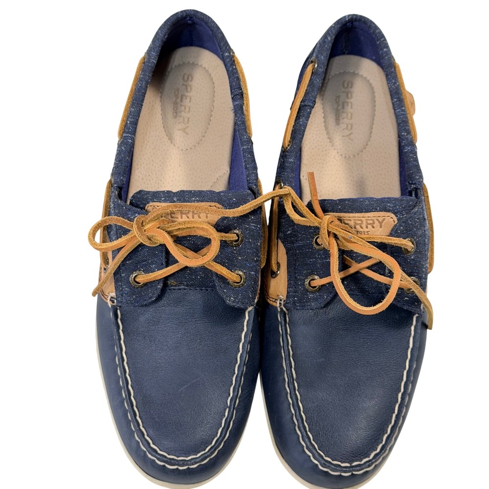 Sperry Top-Sider Koifish Navy Blue Leather Fabric Boat Shoes Womens 11M STS99614